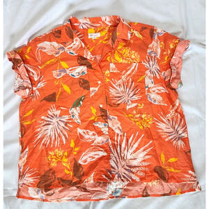 Gap Size XL Women's Coral Short Sleeve Cotton Linen Camp Button-Up Shirt